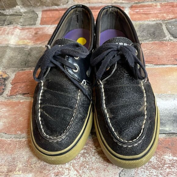 5 for $25🔥Size 8 Black Glitter Sperry Top-Sider Boot Shoes/ Deck Shoes/ … - Picture 7 of 11
